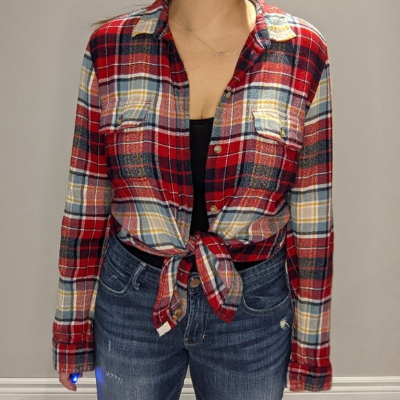 American Eagle Women's Button Plaid Down Shirt - Picture 2 of 3